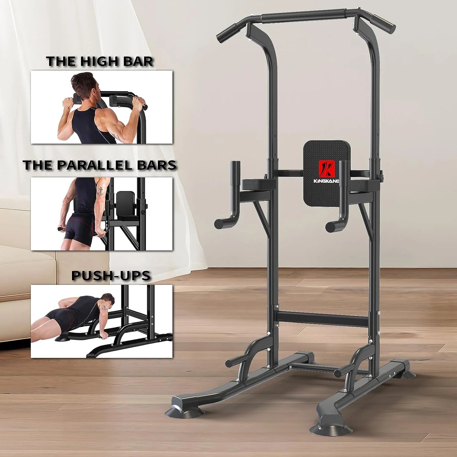 Adjustable Power Tower Dip Station with Pull-Up Bar for Home Gym - 660LB Capacity Strength Training Equipment