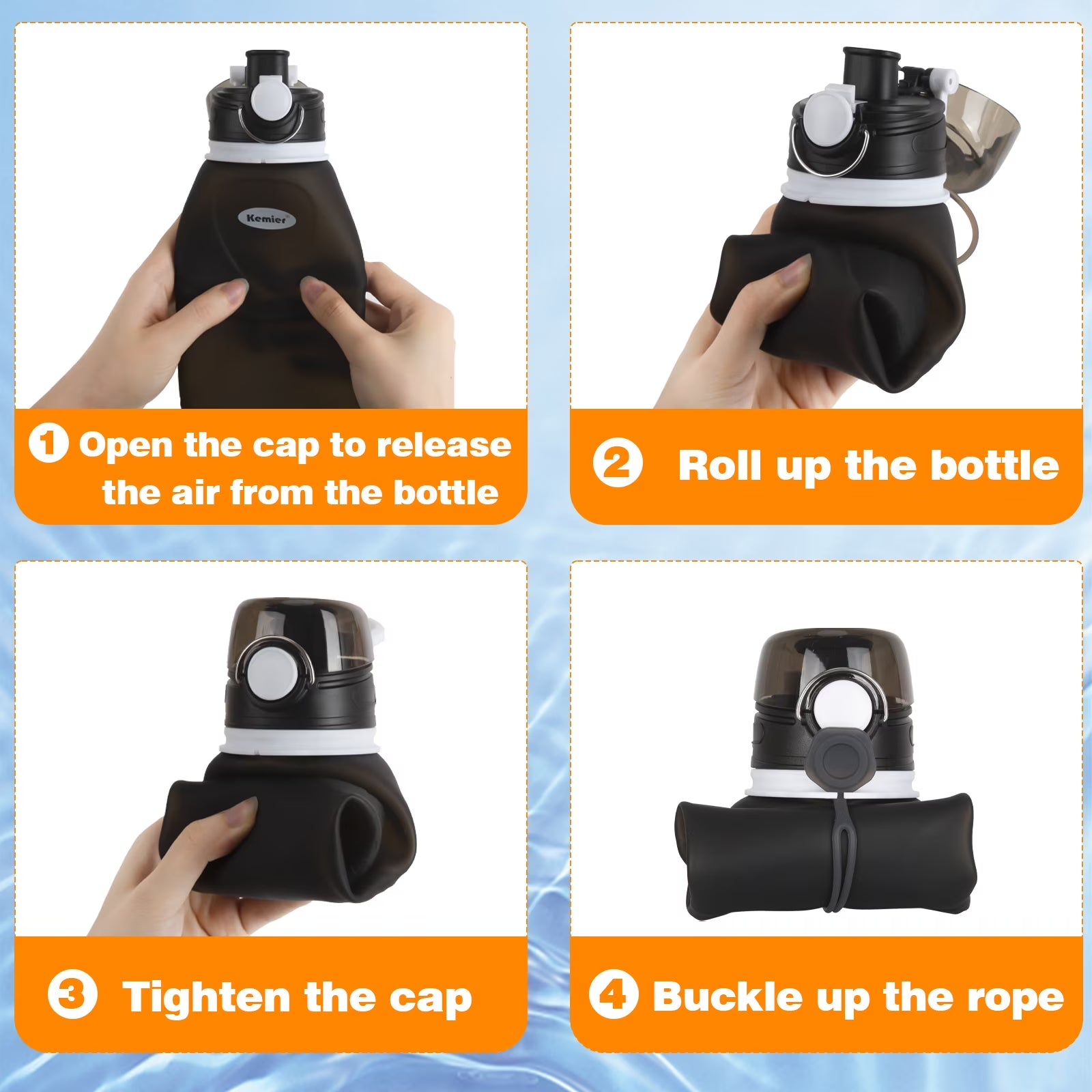Collapsible Silicone Water Bottle - 750ML Leakproof, BPA-Free, Reusable Travel Bottle for Sports, Outdoor Activities, Gym, Camping, and Hiking