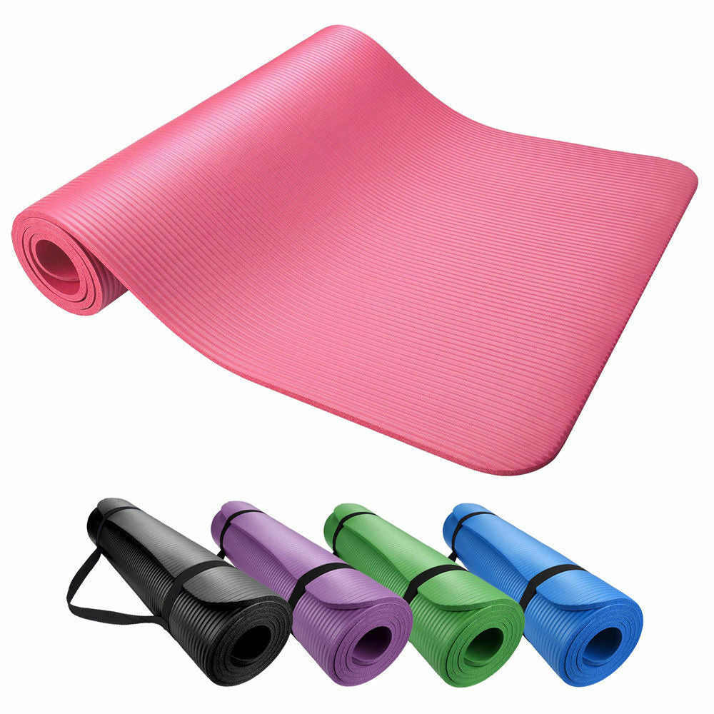 Premium 10mm Extra Thick NBR Yoga and Pilates Mat with Carry Bag and Strap - 72" x 24"