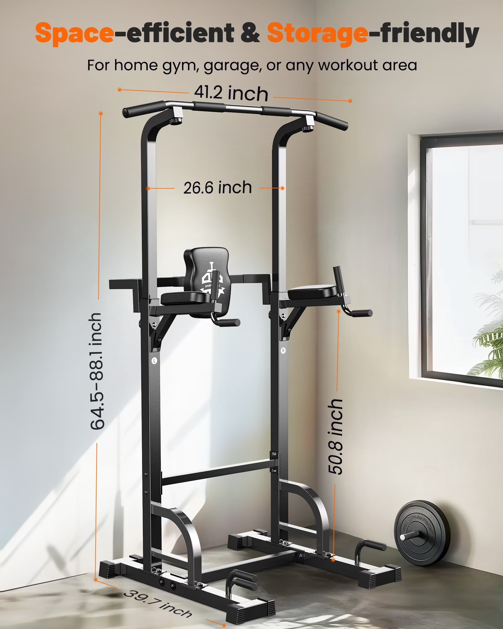Sportsroyals Adjustable Power Tower - 400 lbs Maximum Weight Capacity, Dip Station, Pull-Up Bar, Power Rack, and Push-Up Resistance Band for Home Gym