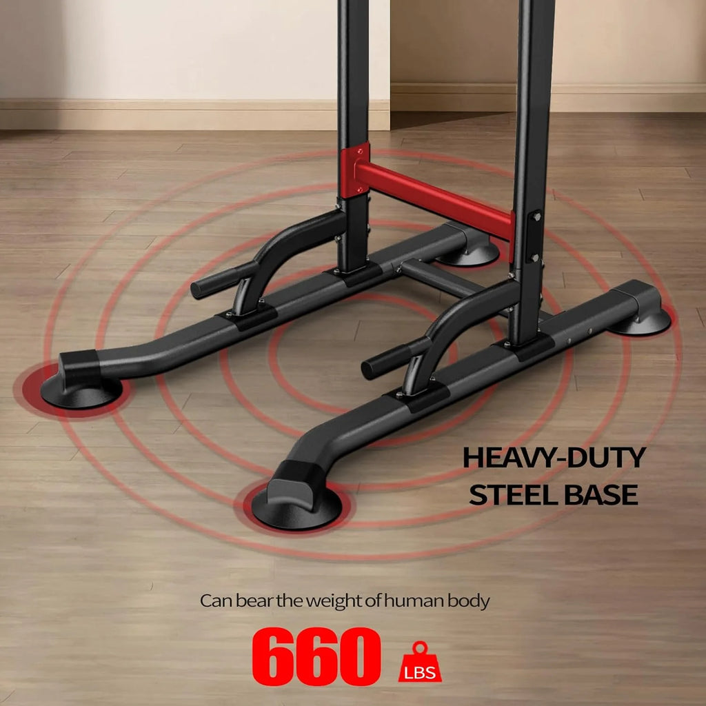 Adjustable Power Tower Dip Station with Pull-Up Bar for Home Gym - 660LB Capacity Strength Training Equipment