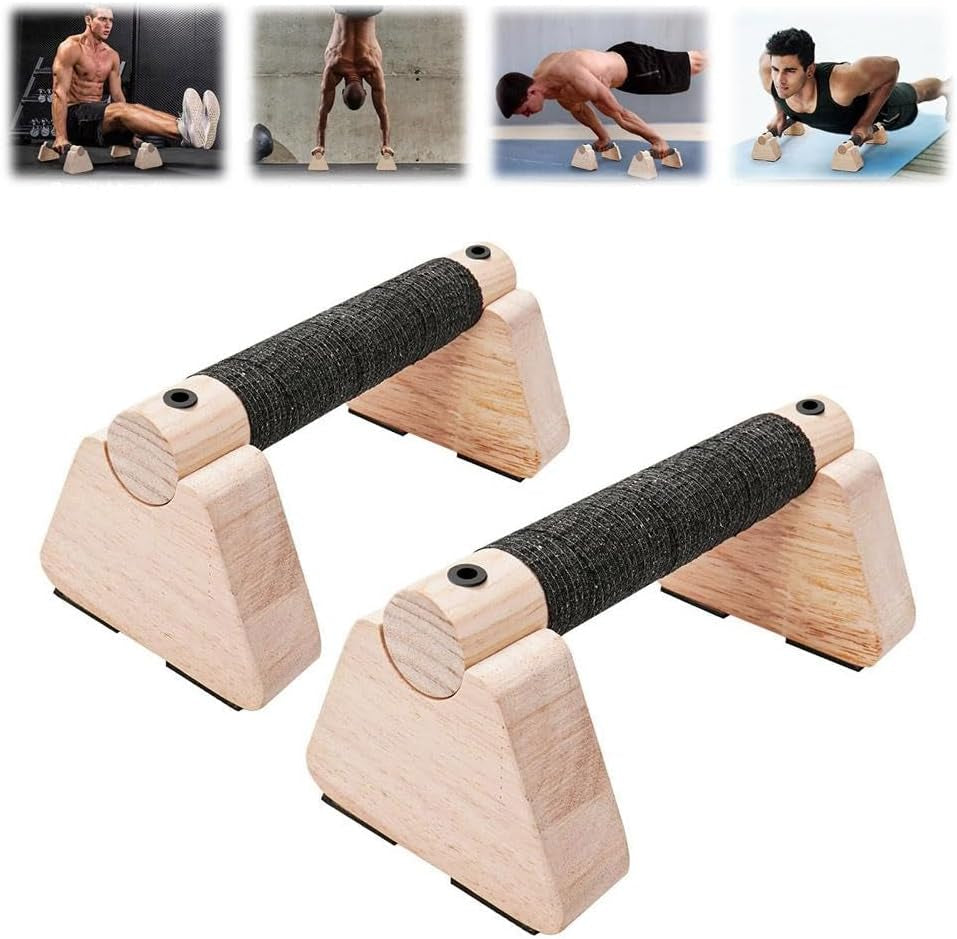 Wooden Push-Up Bars Set (2 PCS) with Non-Slip Base for Home Workouts - Ideal for Calisthenics, Aerobics, and Upper Body Strength Training for All Fitness Levels