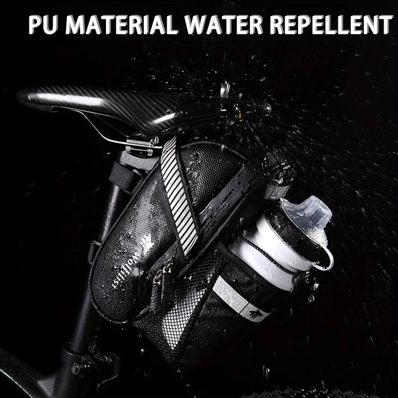 WOLFILIST Waterproof Bike Seat Bag with Reflective Water Bottle Holder - Ultra-Light Bicycle Saddle Bag Accessories