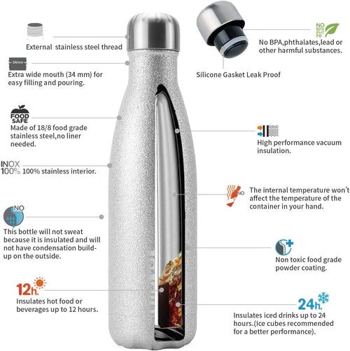 17 oz Insulated Stainless Steel Water Bottle - Leak Proof Design