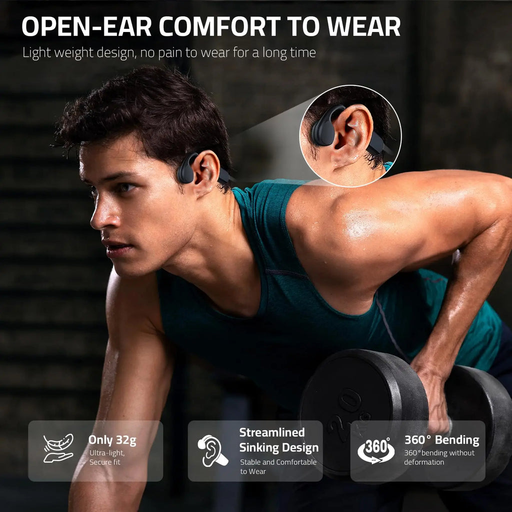 Shokz IPX8 Waterproof Bone Conduction Headphones with Built-in 32GB MP3 Player and Microphone for Sports