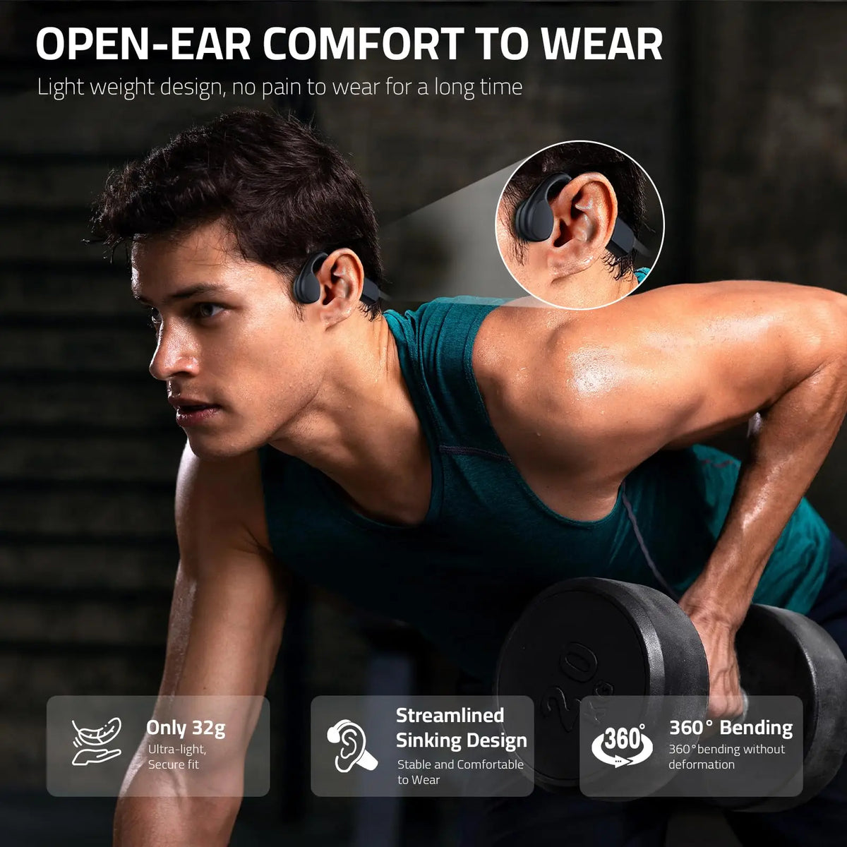 Shokz IPX8 Waterproof Bone Conduction Headphones with Built-in 32GB MP3 Player and Microphone for Sports