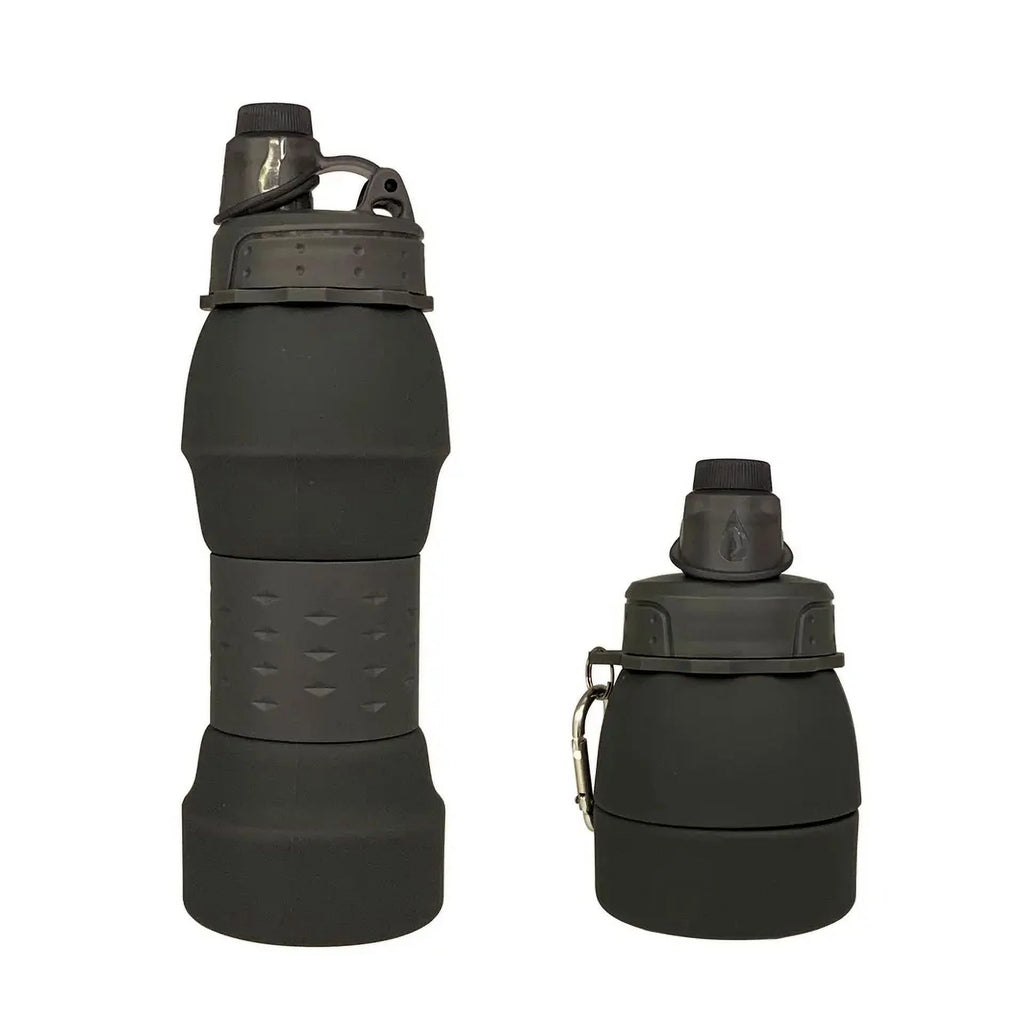 Leak-Proof Collapsible Water Bottle with Twist Cap - BPA-Free, Safe for Gym, Camping, School, and Travel - Black