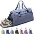Haze Blue Waterproof Travel Duffle Bag with Shoe Compartment and Wet Pocket for Weekend Getaways, Gym, Sports, and Yoga
