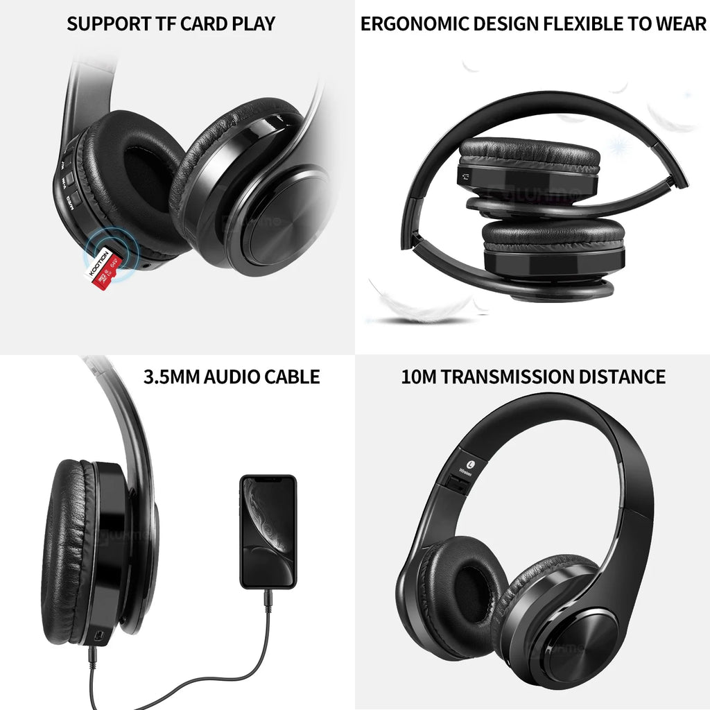 LUXMO Wireless Over-Ear Bluetooth Headphones with Noise Cancelling, Foldable Stereo Design, Integrated Microphone, Rechargeable for PC, Laptops, and Smartphones