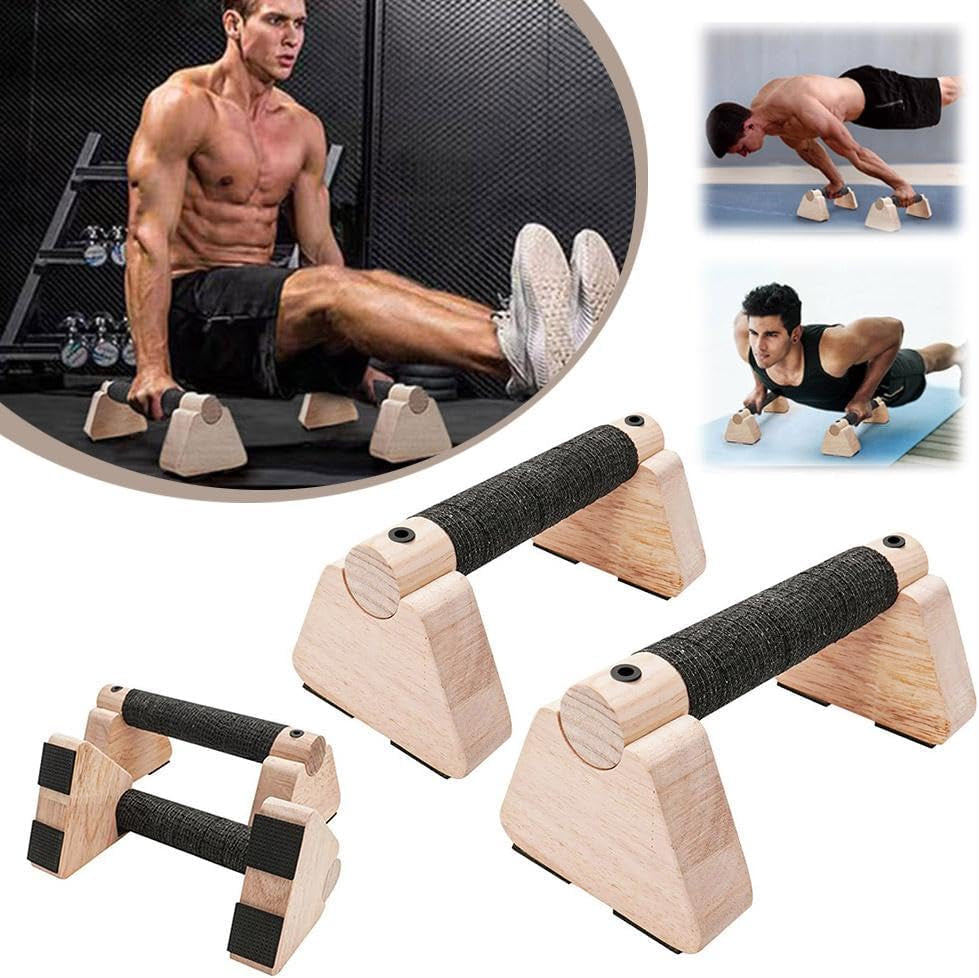 Wooden Push-Up Bars Set (2 PCS) with Non-Slip Base for Home Workouts - Ideal for Calisthenics, Aerobics, and Upper Body Strength Training for All Fitness Levels