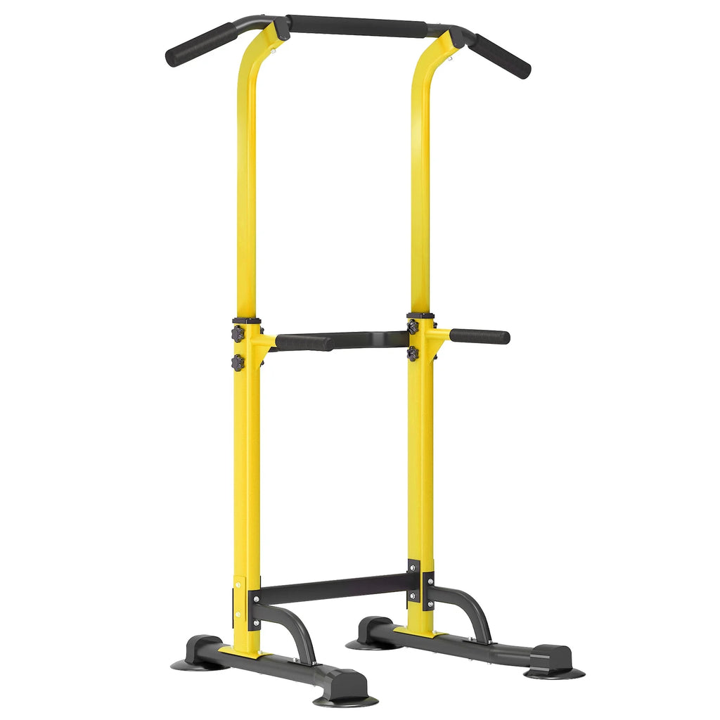 Height Adjustable Power Tower with Dip Stands and Pull-Up Bar for Home Gym - Yellow