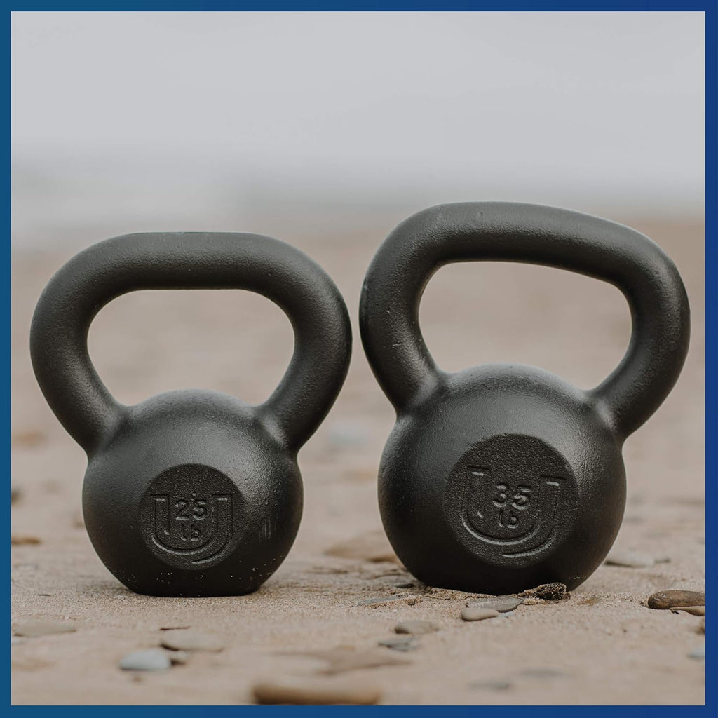 Powdercoated Kettlebell (20lb, 25lb, 35lb, 44lb, 50lb) - Made in USA - Ergonomic Wide Grip Handle for Home Gym, Core Fitness, Strength Training, and Muscle Building for Men and Women