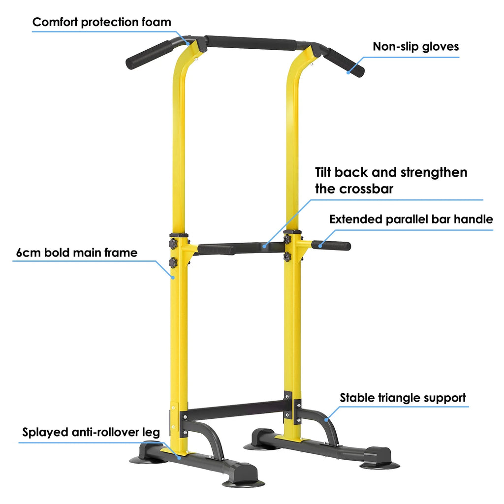 Height Adjustable Power Tower with Dip Stands and Pull-Up Bar for Home Gym - Yellow