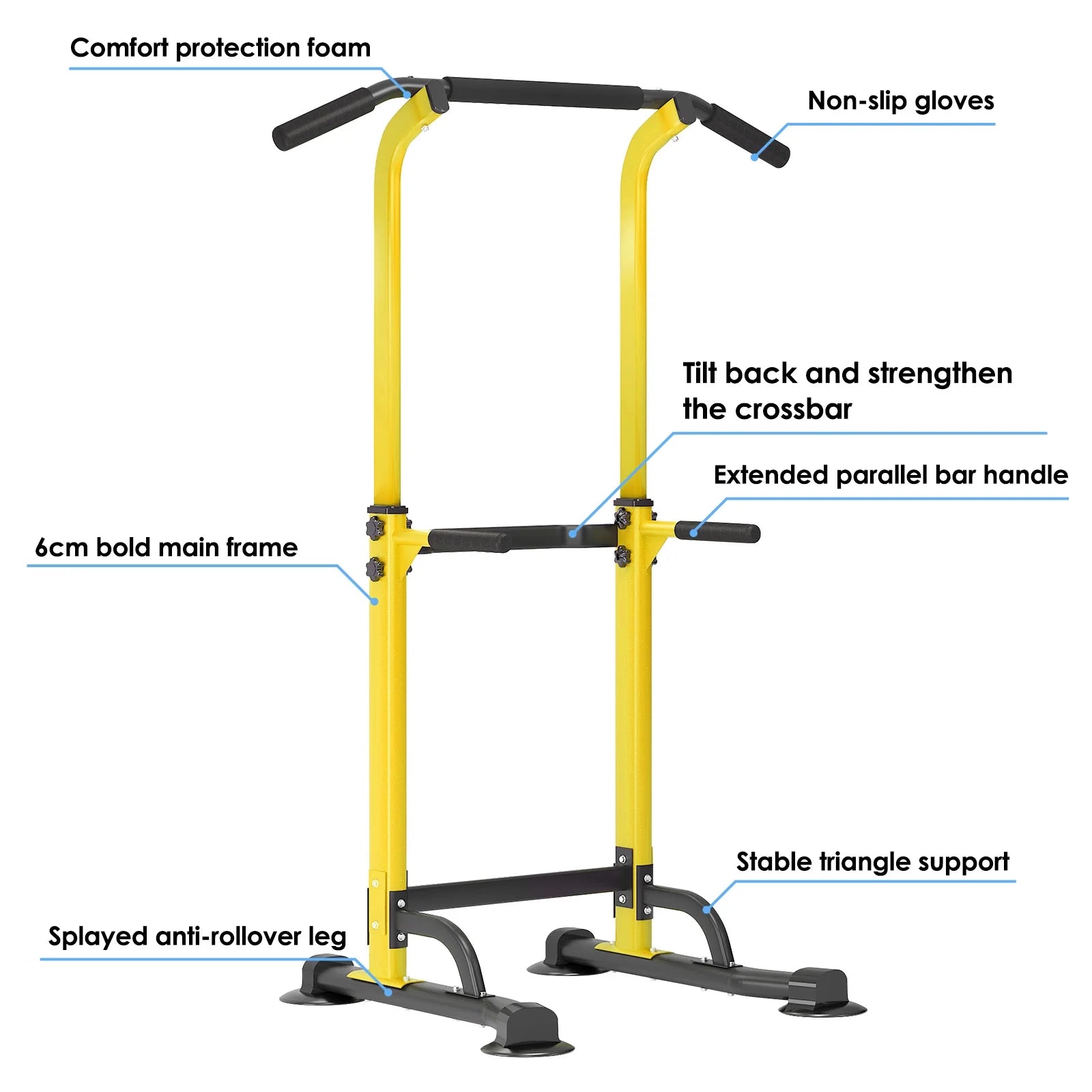 Height Adjustable Power Tower with Dip Stands and Pull-Up Bar for Home Gym - Yellow