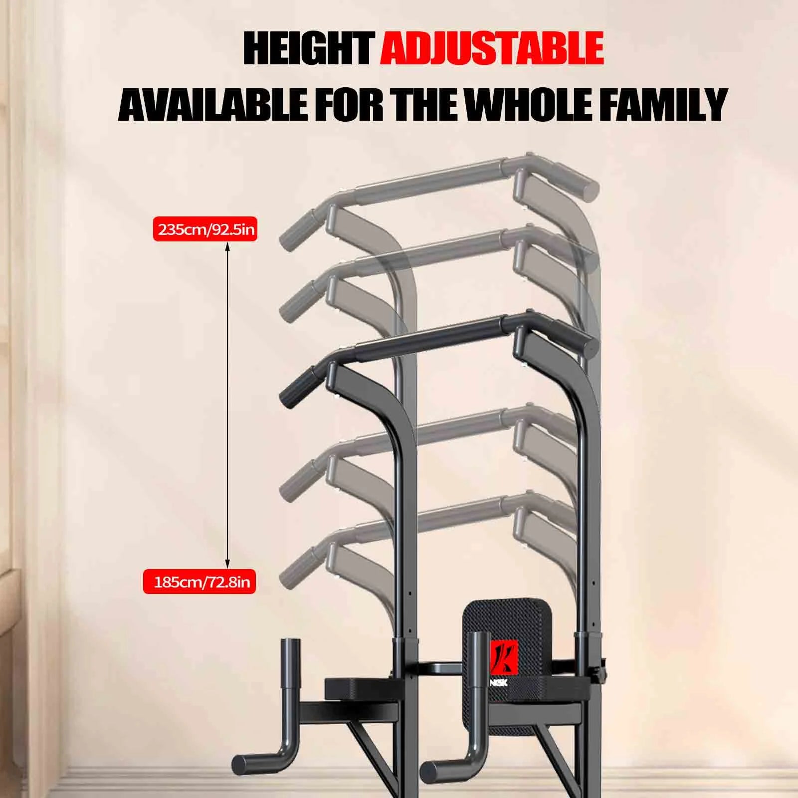 Adjustable Power Tower Dip Station with Pull-Up Bar for Home Gym - 660LB Capacity Strength Training Equipment
