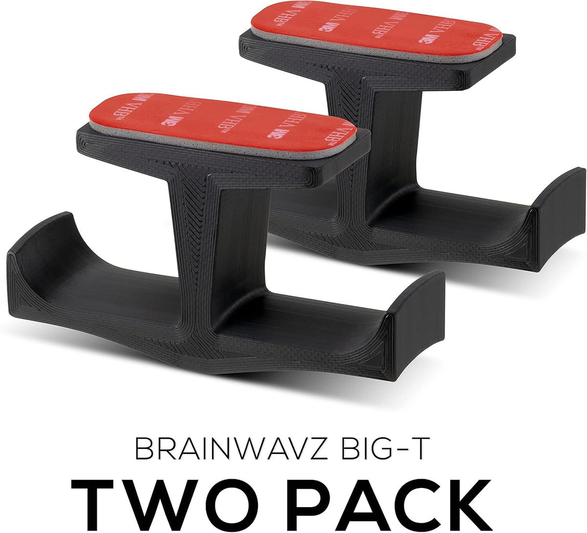 Bigt Dual Headphone Stand (2-Pack) - Under Desk Hanger for Headphones, Gaming Headsets, and Mobile Accessories, Adhesive Installation, No Screws, Black