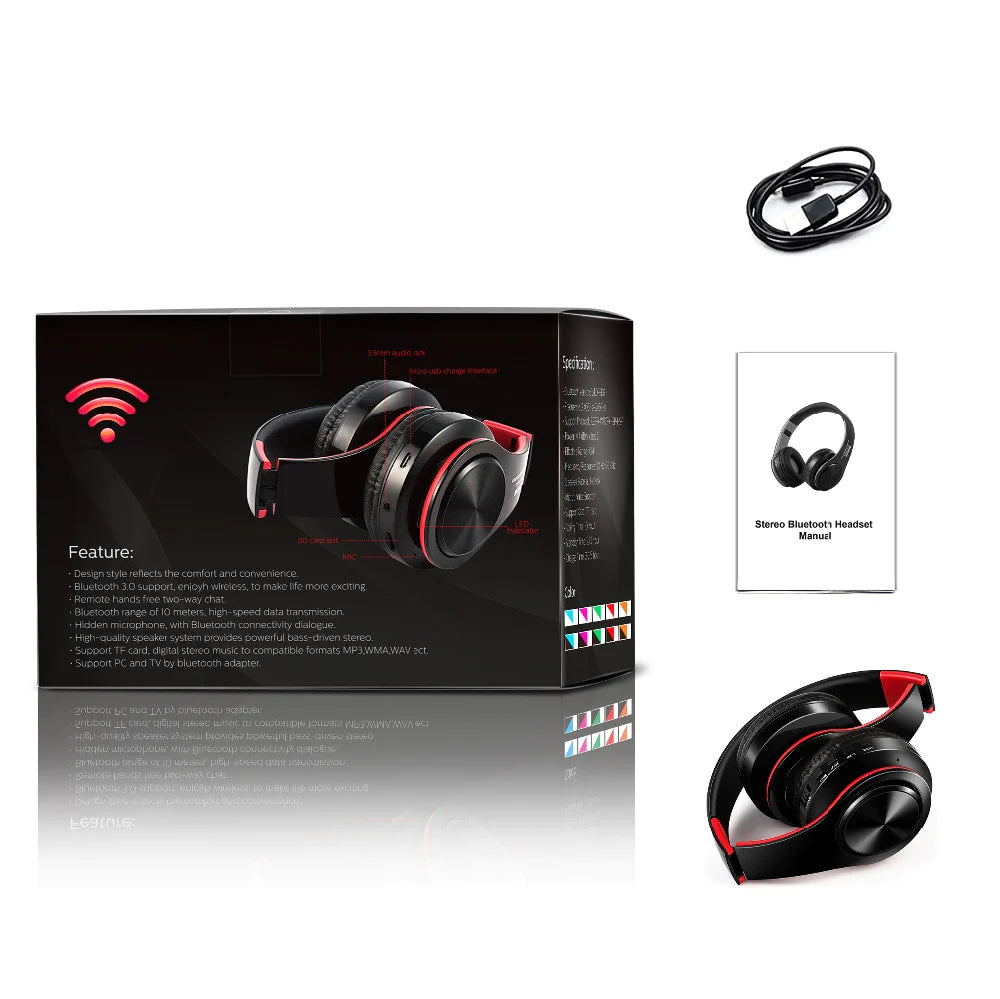 Bluetooth Wireless Stereo Headphones with Foldable Design, Integrated Microphone, and Sport Features for MP3 Players