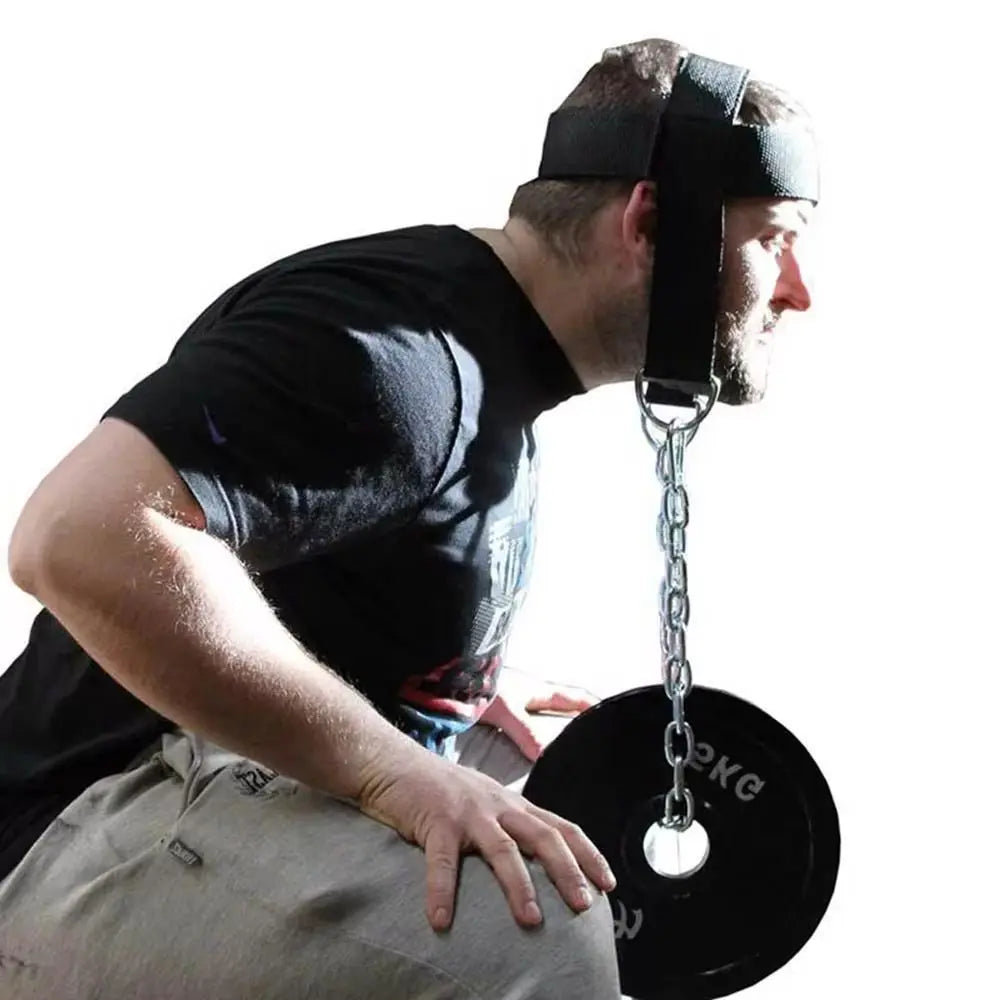 Neck Training Harness for Strength Development - Adjustable Steel Chain and Strap for Enhanced Muscle Strength