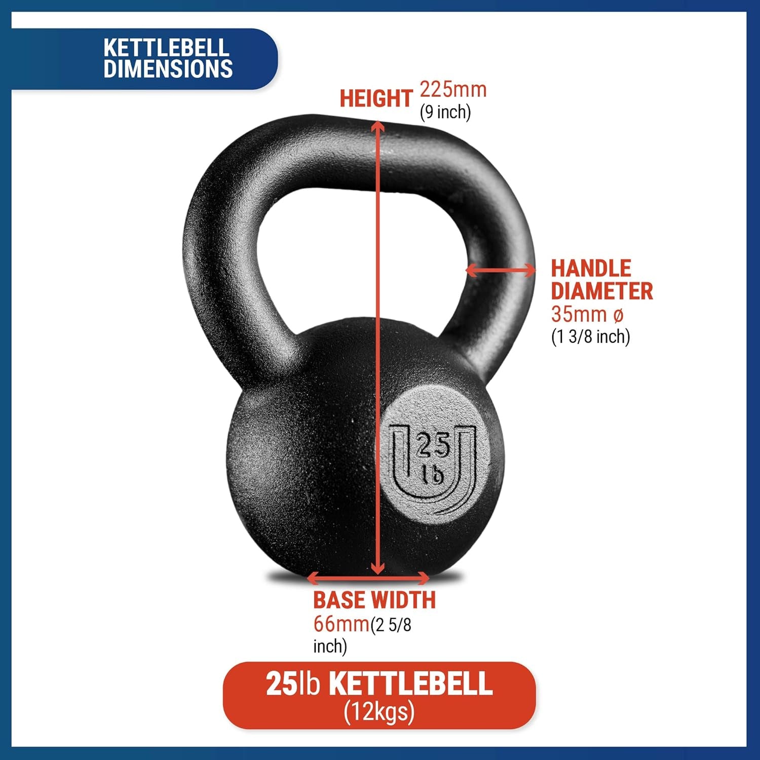 Powdercoated Kettlebell (20lb, 25lb, 35lb, 44lb, 50lb) - Made in USA - Ergonomic Wide Grip Handle for Home Gym, Core Fitness, Strength Training, and Muscle Building for Men and Women