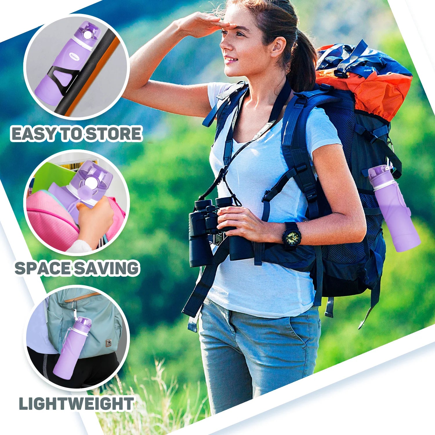 Collapsible Silicone Water Bottle - 750ml, Medical Grade, BPA-Free, Roll-Up Design, 26oz, Leak-Proof, Foldable for Sports and Outdoor Use