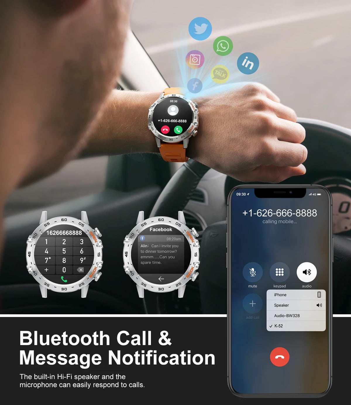 New1.39" Bluetooth Call Smart Watch Men Outdoor Sport Fitness Heart Rate Health Monitoring Smartwatch for Android IOS Phone