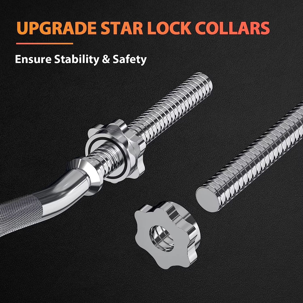 47-Inch Curl Bar with Collars for Standard 1-Inch Weight Plates, 440-Pound Weight Capacity, Silver Finish