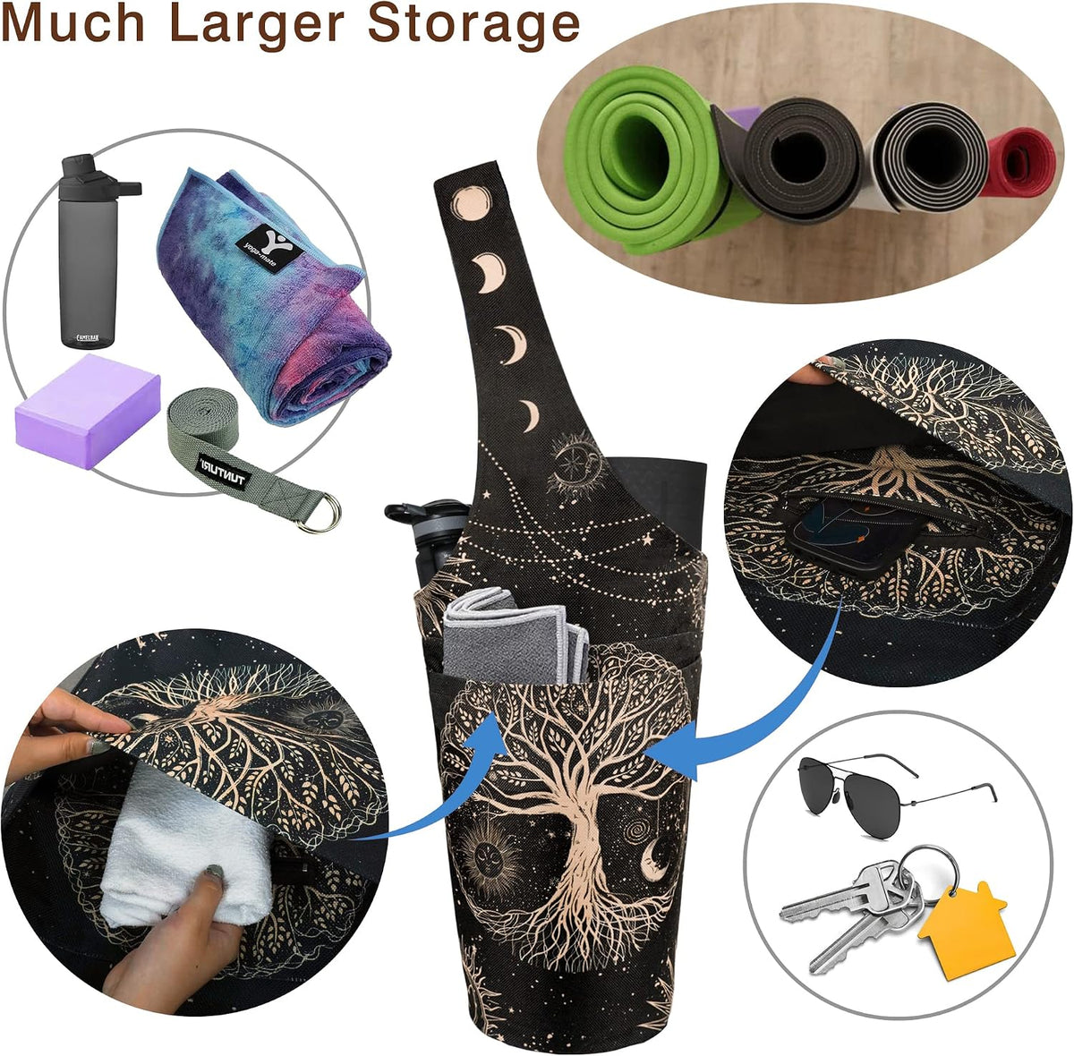 Yoga Mat Carrier Tote with Pockets - Accommodates Various Mat Sizes and Accessories