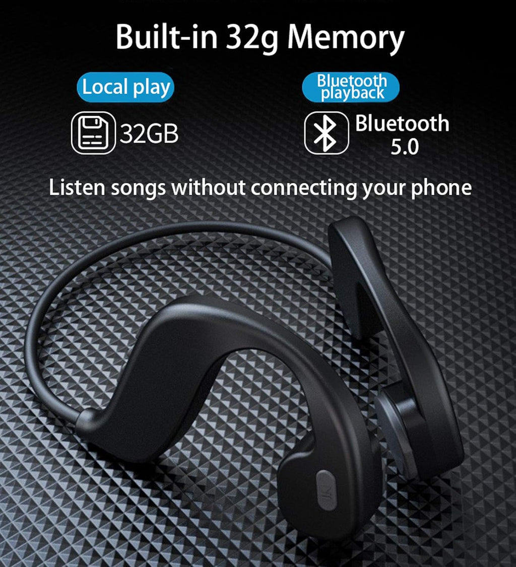 Bone Conduction Waterproof Bluetooth Headphones for Swimming with Microphone and 16GB Memory, IPX8 Rated