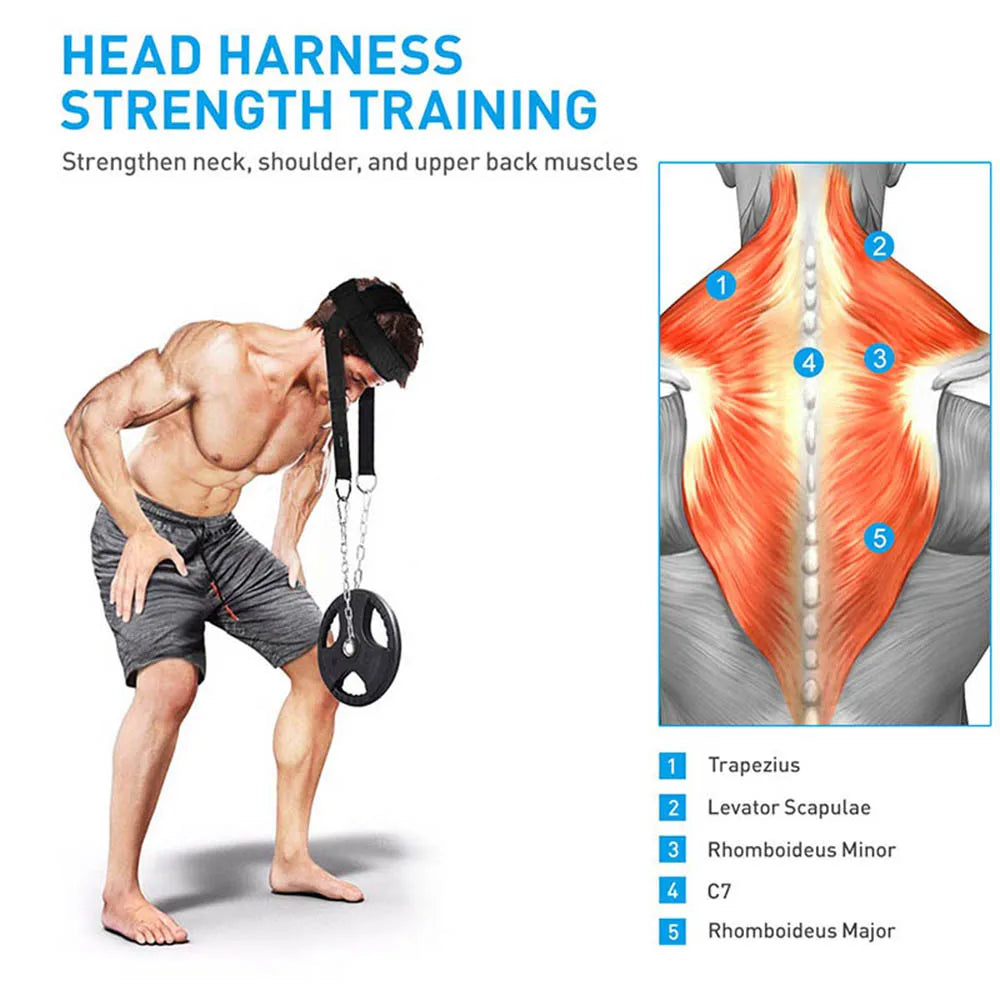 Neck Training Harness for Strength Development - Adjustable Steel Chain and Strap for Enhanced Muscle Strength