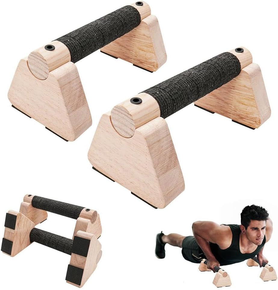Wooden Push-Up Bars Set (2 PCS) with Non-Slip Base for Home Workouts - Ideal for Calisthenics, Aerobics, and Upper Body Strength Training for All Fitness Levels