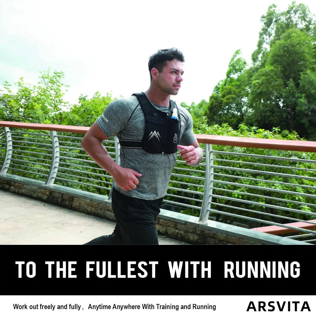 Reflective Running Vest with 500ml Hydration Bottle, Adjustable Waistband, Breathable Fabric, and Chest Pack Holder for Men and Women