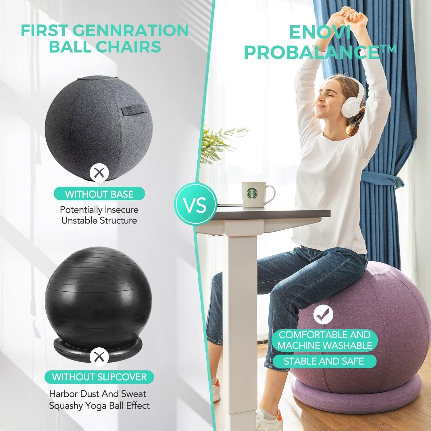 Probalanceω Yoga Ball Chair with Slipcover and Base for Home Office, Pregnancy, and Stability Support - Available in Multiple Colors and Sizes for Back Pain Relief