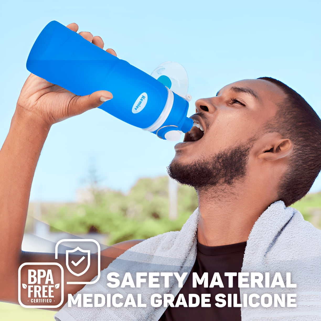 Premium Collapsible Silicone Water Bottle - 750ML Leakproof, BPA-Free, Ideal for Travel, Fitness, Hiking, and Outdoor Activities