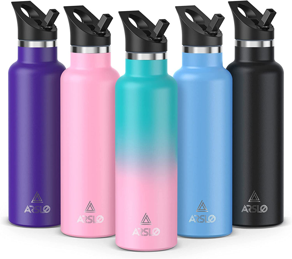 Premium Stainless Steel Double Wall Vacuum Insulated Water Bottle with Straw Lid - Keeps Beverages Cold for 24 Hours and Hot for 12 Hours, Ideal for Hiking and Sports Activities