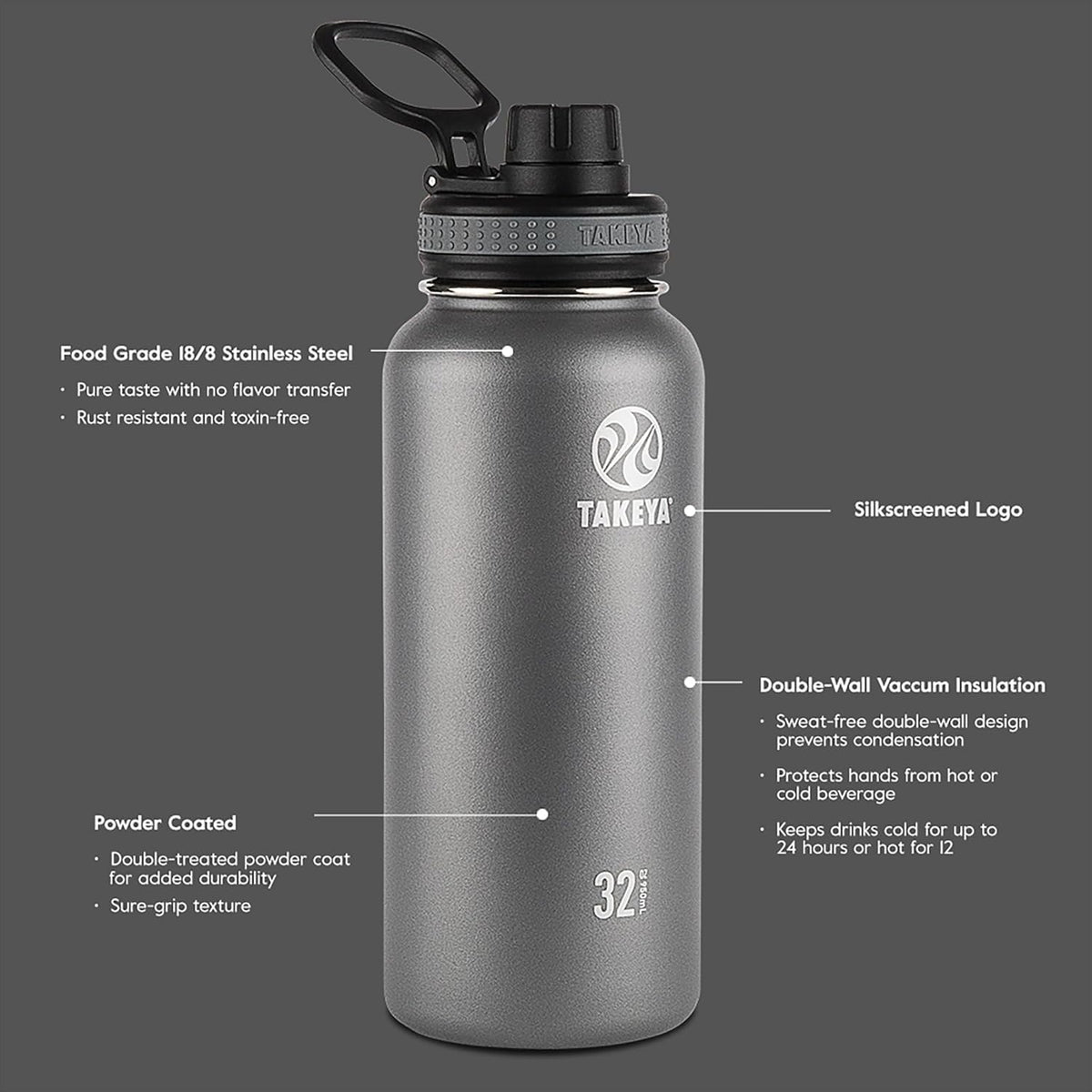 Original 40 oz Vacuum Insulated Stainless Steel Water Bottle - Leakproof BPA-Free Spout Lid - 24-Hour Cold and 12-Hour Hot Retention - Double-Wall Construction - Perfect for Active Lifestyles, White