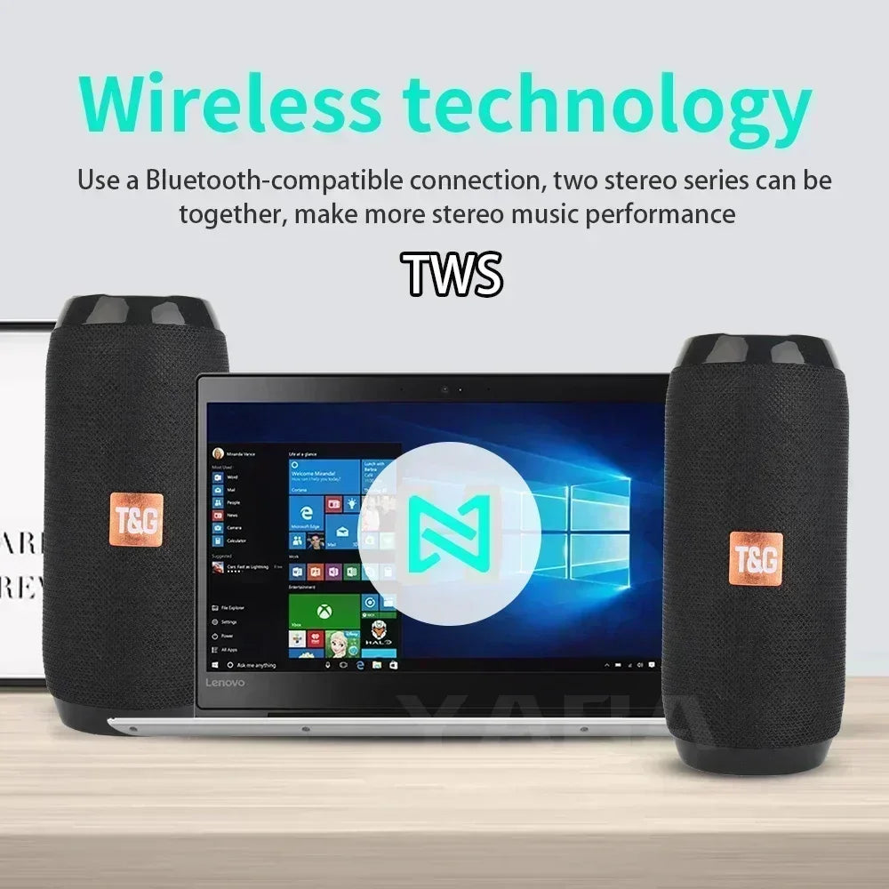 Wireless Portable Bluetooth Speaker with Subwoofer, Waterproof Outdoor Stereo Surround Sound and FM Radio Support