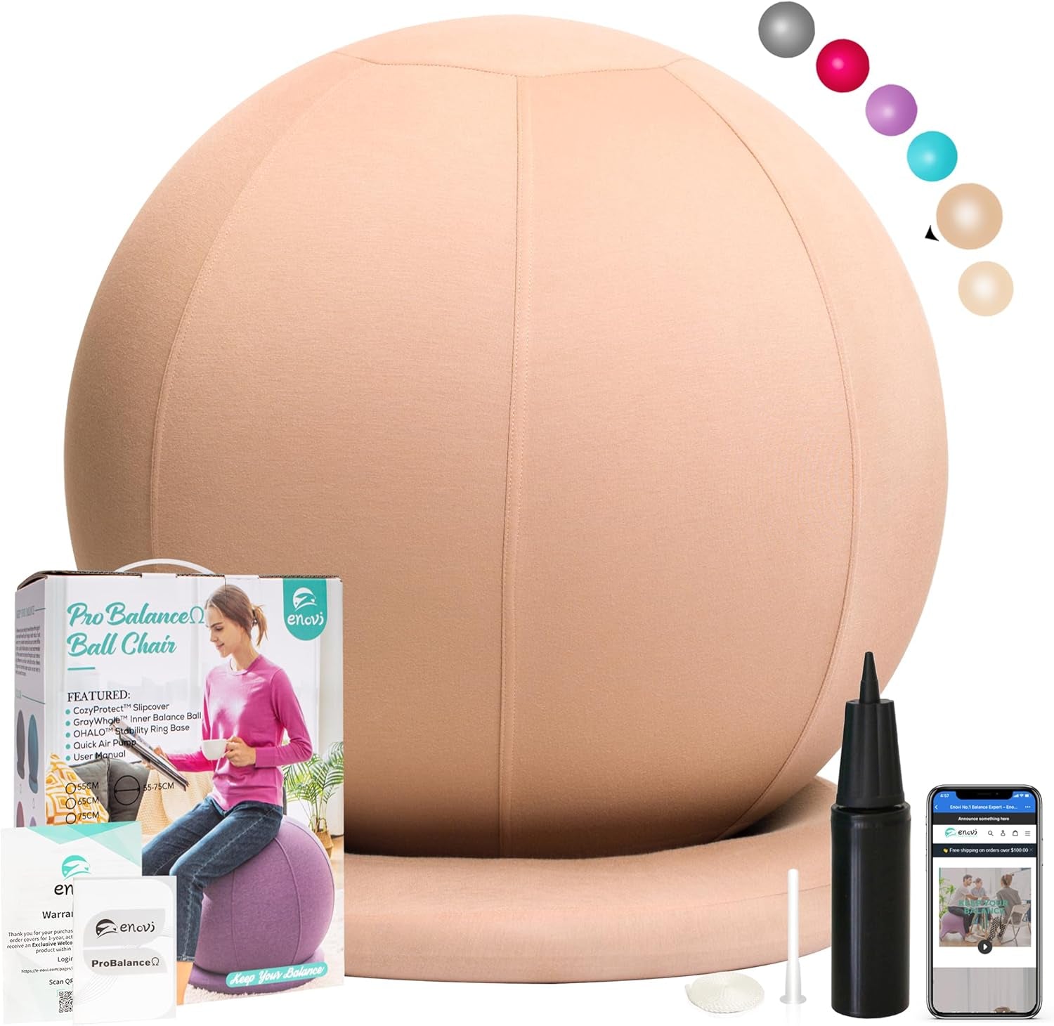 Probalanceω Yoga Ball Chair with Slipcover and Base for Home Office, Pregnancy, and Stability Support - Available in Multiple Colors and Sizes to Alleviate Back Pain