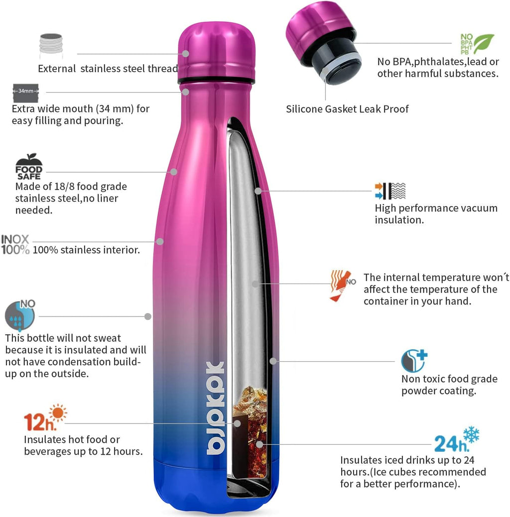 17 oz Stainless Steel Insulated Water Bottle - Leak-Proof Design