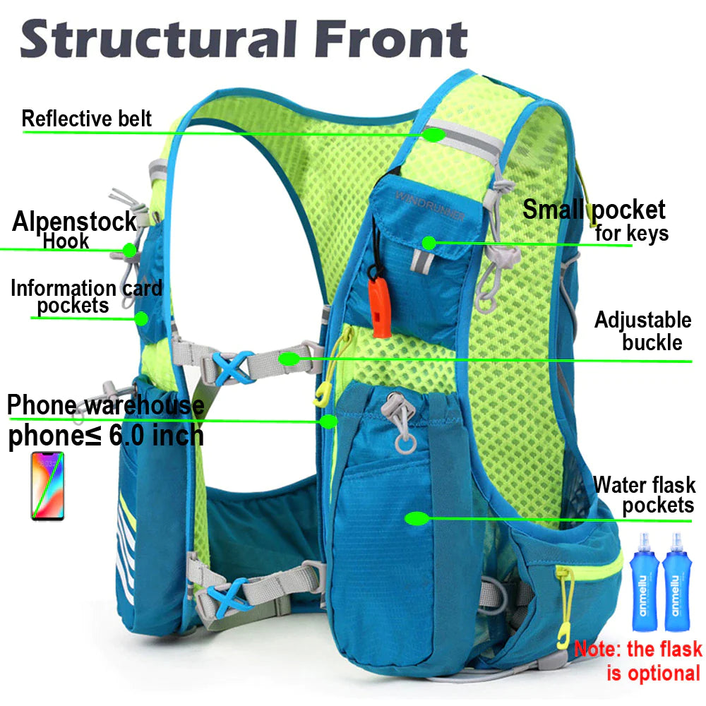 8L Hydration Vest Backpack for Men and Women - Outdoor Sports, Trail Running, Jogging, and Hiking with Water Bag and Flask Options