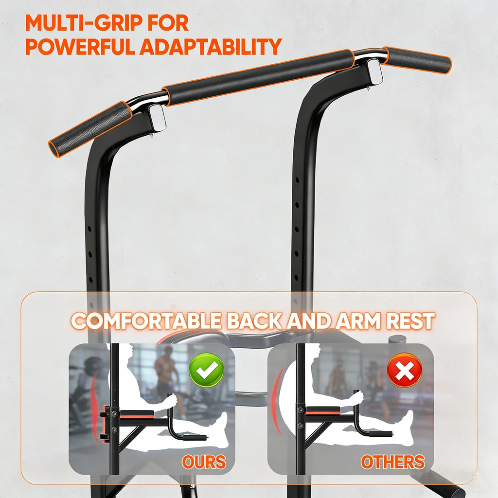 Height-Adjustable Pull-Up Bar and Dip Station - Steel Strength Training Equipment for Home Fitness