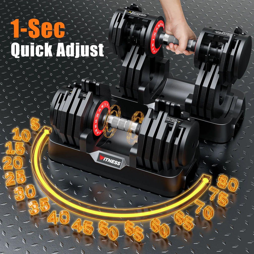 Adjustable Dumbbell Set - 160 lbs (80 lbs x 2) with 16 Weight Configurations for Comprehensive Home Workouts