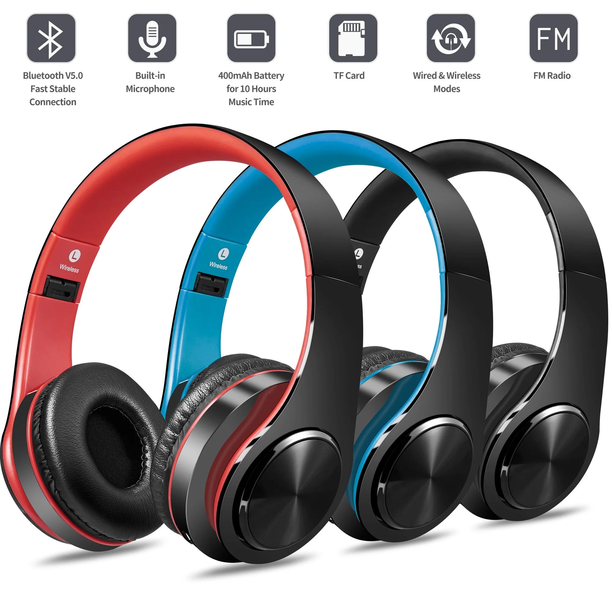 LUXMO Wireless Over-Ear Bluetooth Headphones with Noise Cancelling, Foldable Stereo Design, Integrated Microphone, Rechargeable for PC, Laptops, and Smartphones