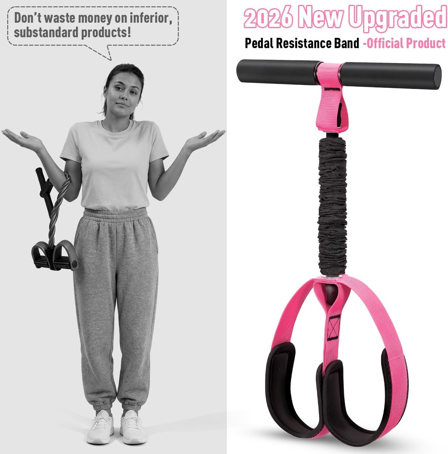 Enhanced Pedal Resistance Band with Ergonomic Handle, Durable Thickened Latex Tubes, and Soft Foam Foot Pedal for Comprehensive Core, Abdomen, Waist, Arm, and Leg Exercises, Ideal for Physical Therapy