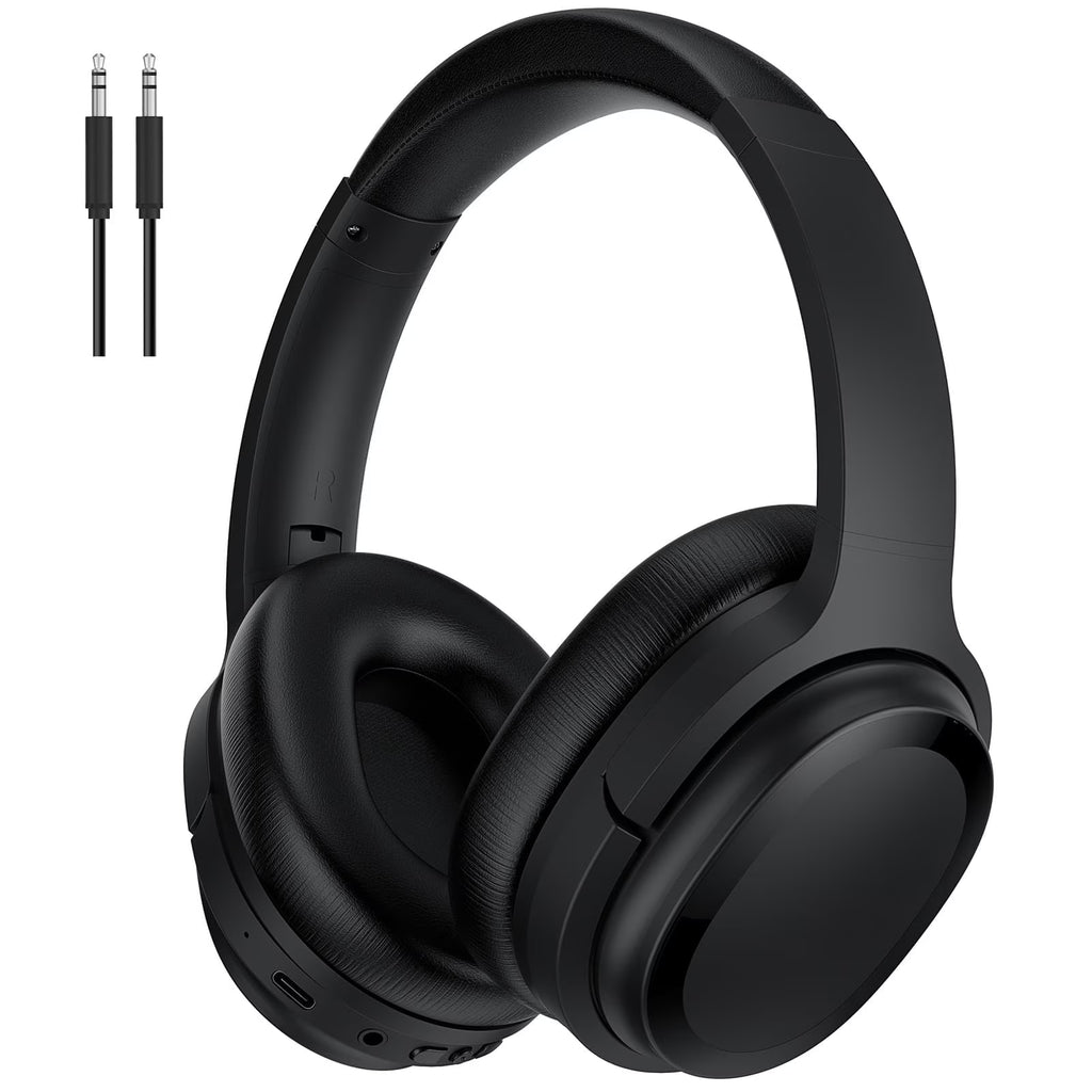Premium Active Noise Cancelling Bluetooth Headphones with Microphone, Over-Ear Design, Comfortable Protein Earpads, 30 Hours Playtime, Foldable for Travel and Work - Black