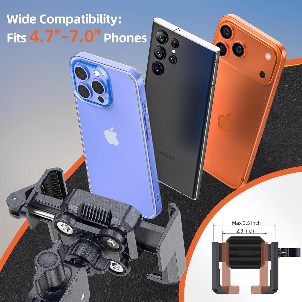 Anti-Vibration Motorcycle Phone Mount - Shockproof Handlebar Holder for E-Bikes, Electric Scooters, and Bicycles, Compatible with 4.7-7 Inch Phones