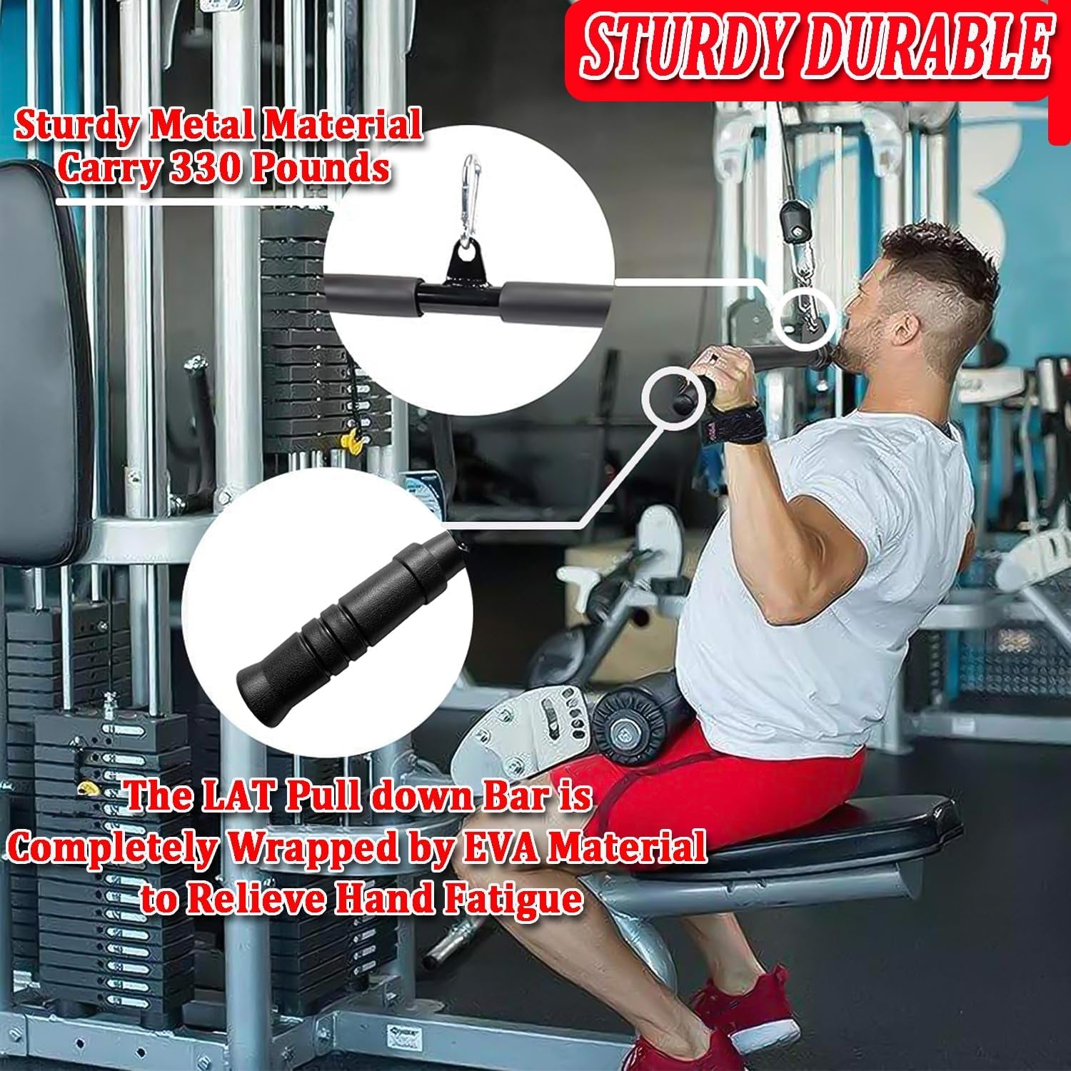 LAT Pull Down Bar Attachment for Cable Machines - Durable Fitness Accessory with Rubber Grip for Home Gym Muscle Building and Strength Training