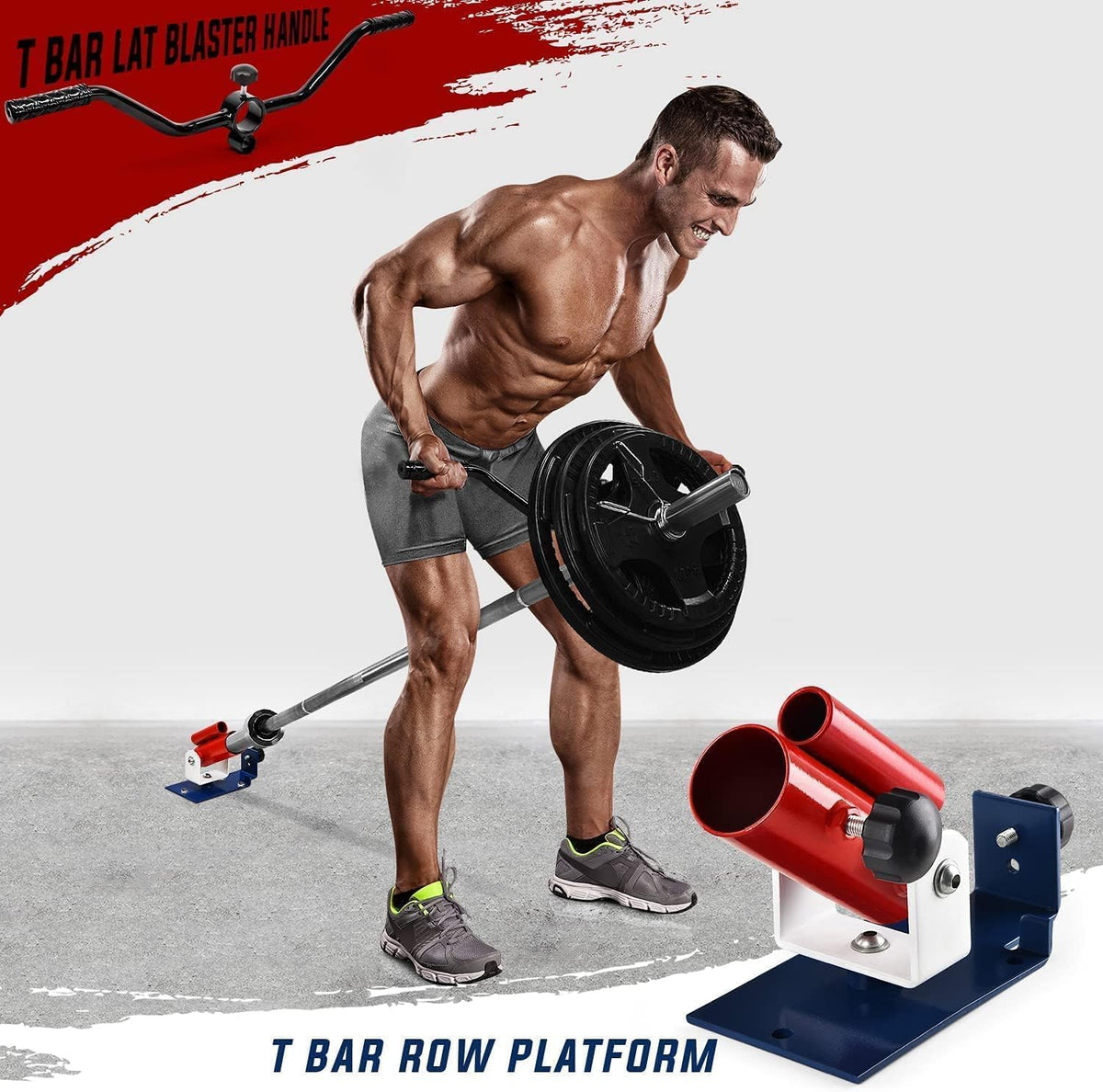 Adjustable T-Bar Row Attachment with Textured Rubber Handles for Exercise Machines