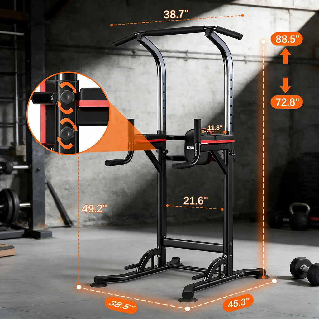 Height-Adjustable Pull-Up Bar and Dip Station - Steel Strength Training Equipment for Home Fitness