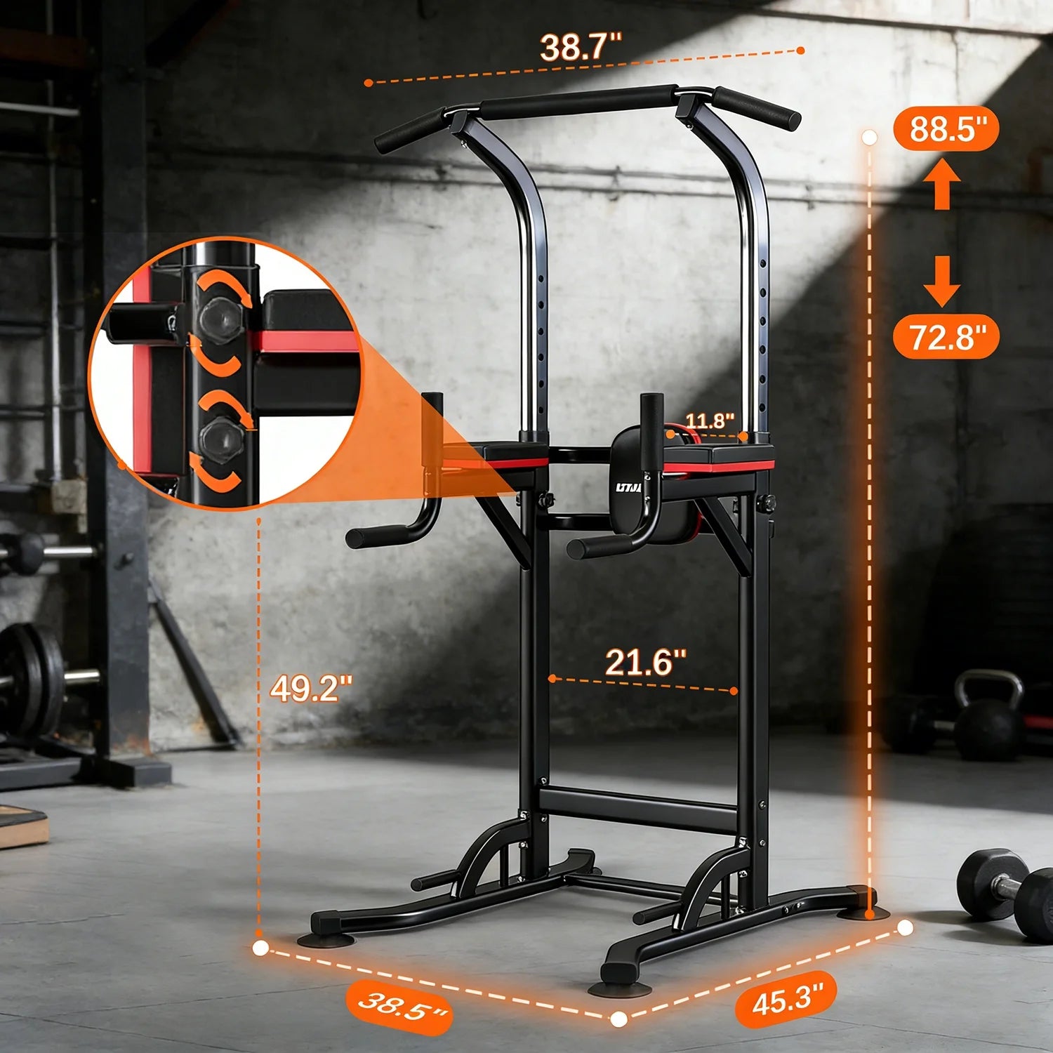 Height-Adjustable Pull-Up Bar and Dip Station - Steel Strength Training Equipment for Home Fitness
