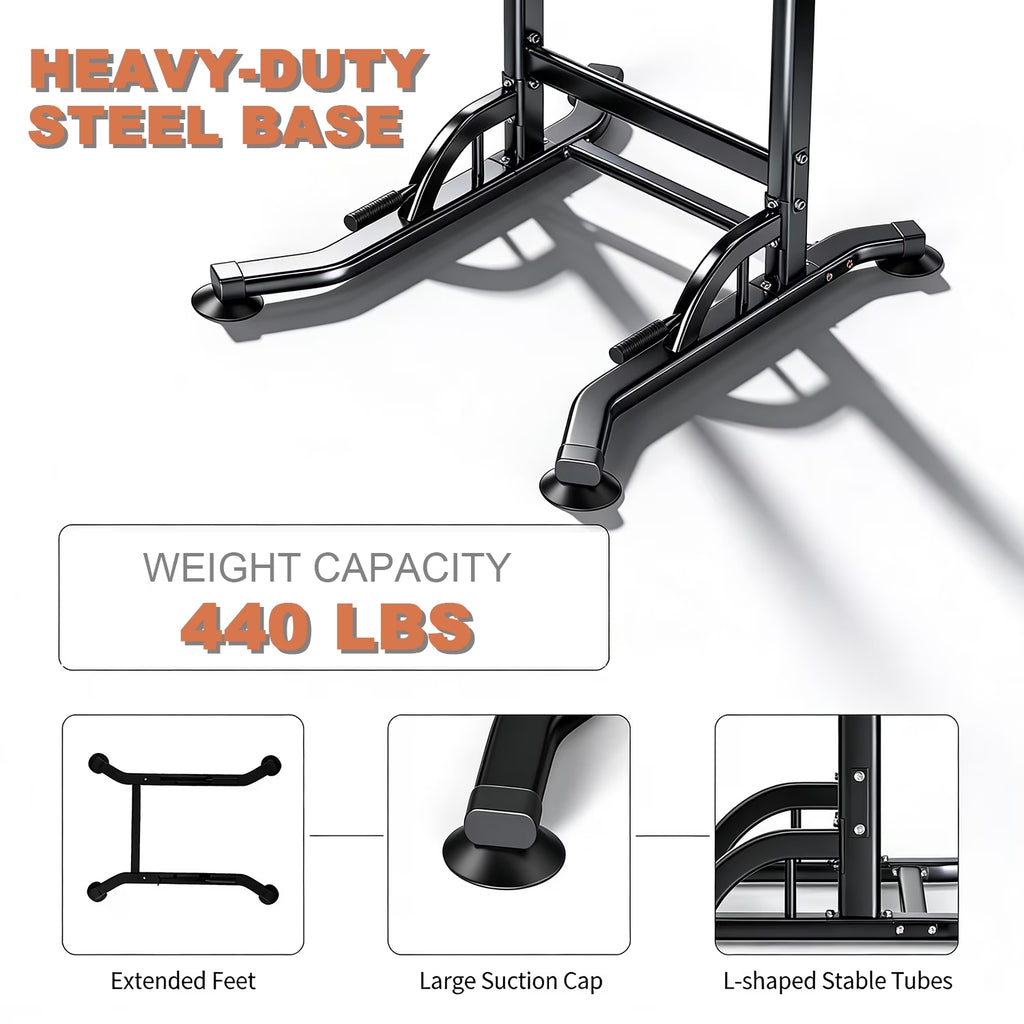 Height-Adjustable Pull-Up Bar and Dip Station - Steel Strength Training Equipment for Home Fitness